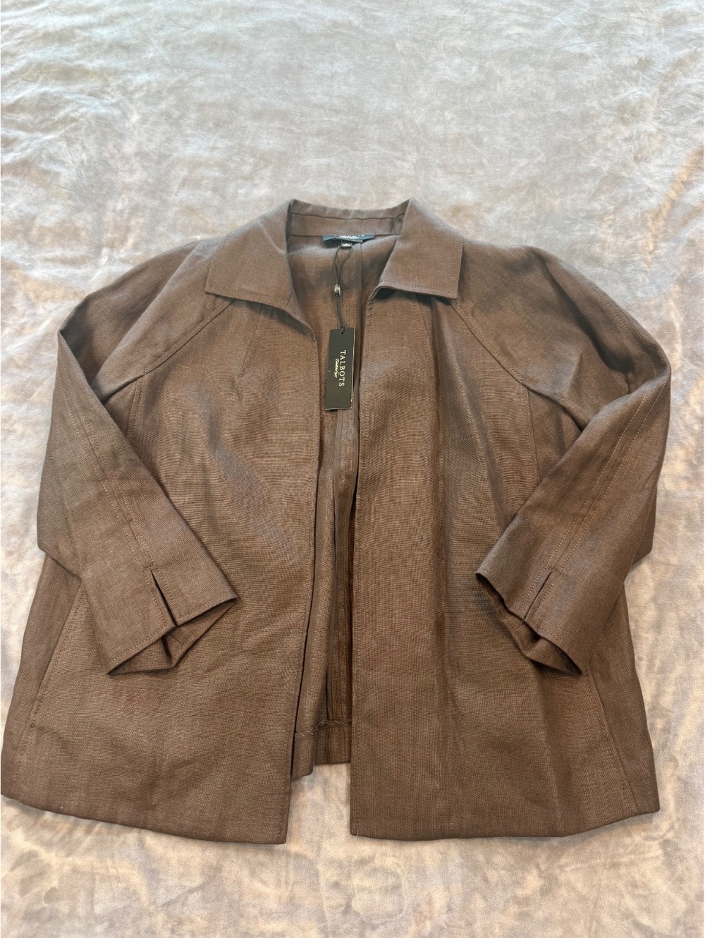 Talbots 100% Pure Irish Linen Jacket Chocolate Brown Small Petite NWT - Picture 3 of 9